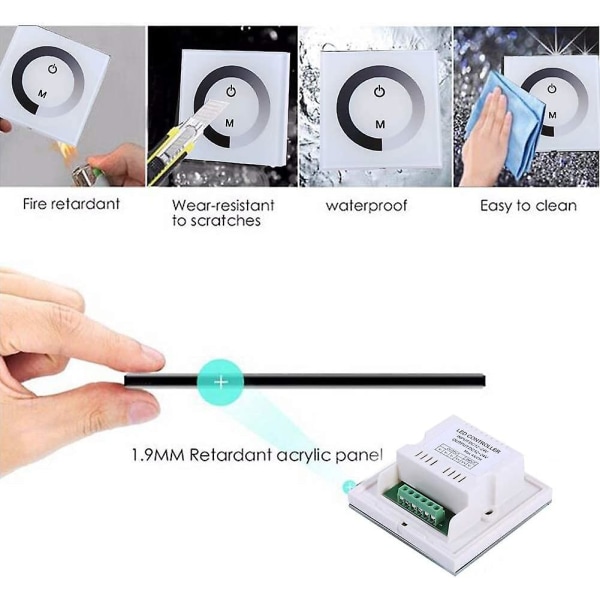 Dc 12v-24v Dimmer Switch Väggmonterad Touch Panel Controller, Monokrom Led Strip Ljusstyrka Justerbar Dimmer, Touch Screen Led Dimmer Switch (svart)