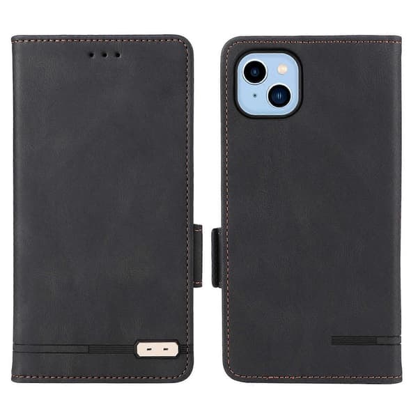 Magnetisk Lås Lær Telefonveske For iPhone 14 Black