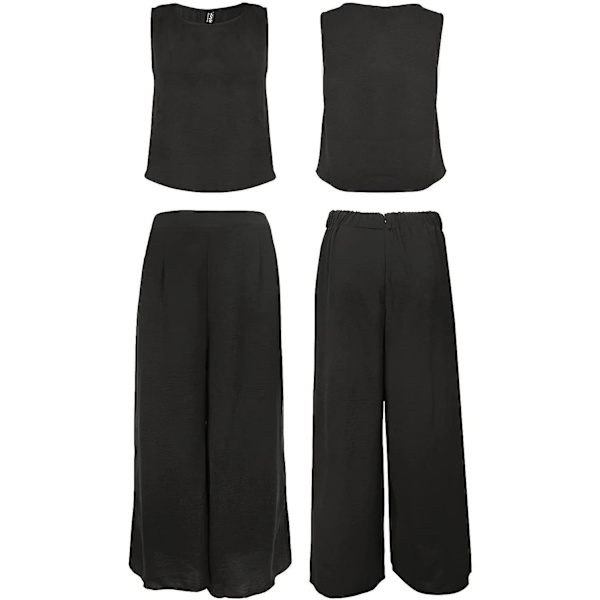 Roylamp Sommer-outfits til kvinder i 2 dele Rundhalset Crop Basic Top Beskåret Bukser med brede ben, Jumpsuits Black X-Small