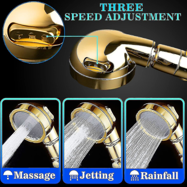Dusjhode, universal hånddusj 3 moduser Hånddusjhode Vannbesparende dusj med kromlukking Avtakbart dusjhode Baderomsdusj, gull[jl] |