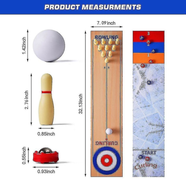 3 i 1 bordsspel Shuffleboard Bowling och curling Portabelt set för barn och vuxna