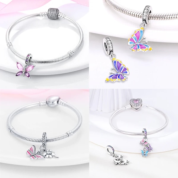 925 Sterling Sølv Butterfly Solsikke Henger Passer Original Pandora Armbånd Charm Halskjede DIY Kvinne Smykker Y SMC1869