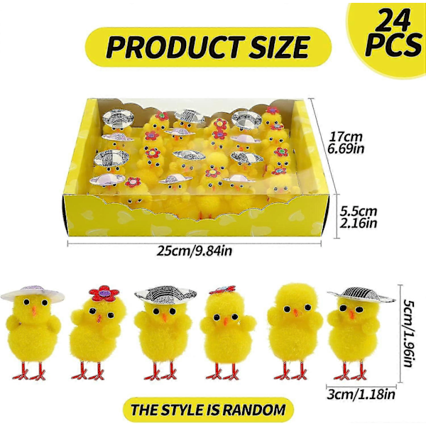 Zk-36 stk. Påskekyllinger | 4 cm - Høye Mini Påskekyllinger Cap Chicken Set of 24