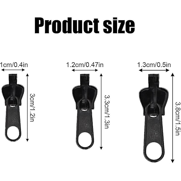 18 st Fix Zip Puller, Zipper Fixer Avtagbar Zipper Reparationssats, Omedelbar Zipper Flikar Dragkedja Byte Slider (Svart)