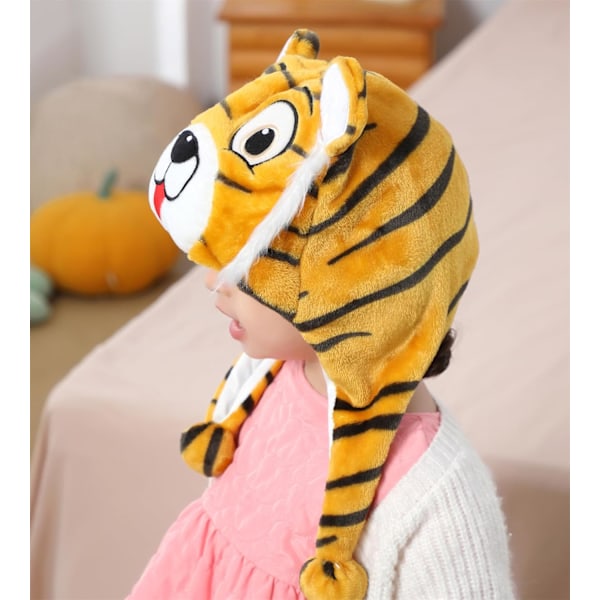 Vinter Unisex Pludset Dyr Hat Børn Piger Drenge Sød Sjov Dyr Ansigt Halloween Hat med Lange Øreklapper Julefest Tiger