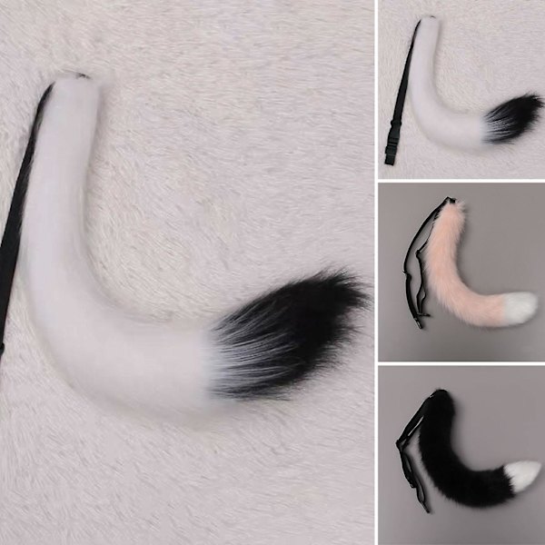 Japansk stil konstgjord räv svans justerbar bälte konstgjord katt svans lurvig svans konstgjord päls svans cosplay kostym rekvisita White