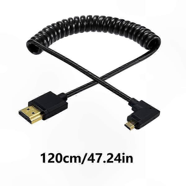 Oprullet 4K Micro HDMI til HDMI Han Forlængerkabel Høj Hastighed 10.2Gbps Micro HDMI til HDMI Kabel til DVR'er PC-enhed Straight head