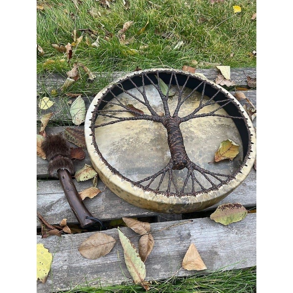 Shaman Drum, Tree Of Life Decoration Design, Handgjord Shamanic Drum, Symbol Of The Siberian Drum Spirit Music,läder + trä