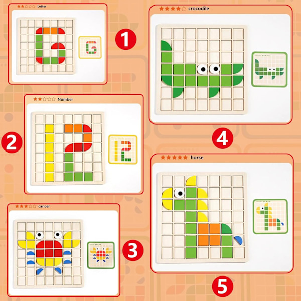 120 bitar Tangram-pussel för barn, träpussel, pedagogiska spel för barn 3 4 5 6 år gamla, Montessori-leksaker, kreativa interaktiva spel A