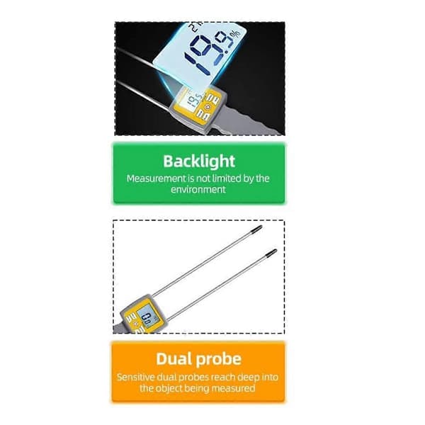 Høfugtighedstester, med sonde og baggrundsbelyst LCD-display til hø, fodergræs, lucerne og andet hø