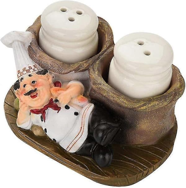 Chef Salt og Peber Sæt, Salt og Peber Chef Dekorativ Statue Krydderi Organizer Boks