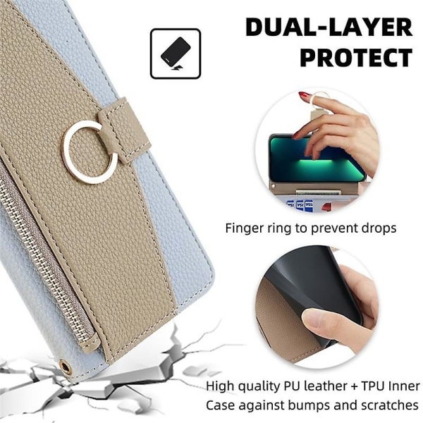 För OnePlus Nord CE 3 Lite 5G/Nord N30 5G Case PU Läder Blixtlås Fickställ Cover Blue Style D OnePlus Nord CE 3 Lite