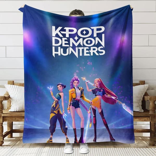 Huntrix K-Pop Trykt Teppe | Flanellpledd for Sofa og Seng (Anime-tema) 70+100cm 21