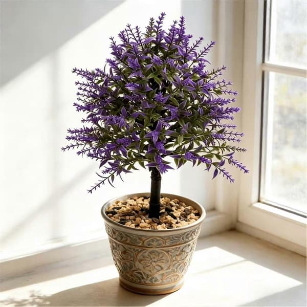 Kunstig lavendel-topiary – UV-resistent med pind – til hjem, bryllup, terrasse, veranda Yellow