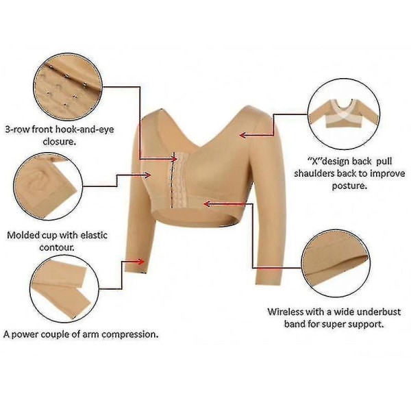 Mimigo Womens Shapewear 3/4-ärm Arm Shaper Frontstängning Kompressionsbehå Post Surgery Posture Corrector Linne M BEIGE
