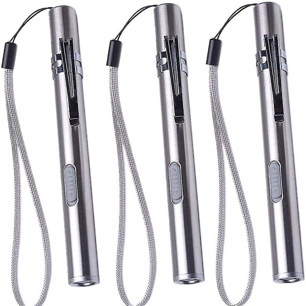 3-pack USB penna ljus led ficklampa för sjuksköterskor, medicinsk ficklampa i rostfritt stål Uppladdningsbar mini ficklampa Handy pennljus med klämma