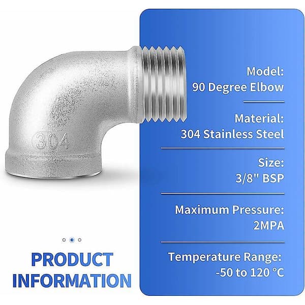 2 stk. 304 Rustfrit Stål 90 Graders Albueforbindelser, 3/8\" Han til 3/8\" Hun BSP Rørfittings