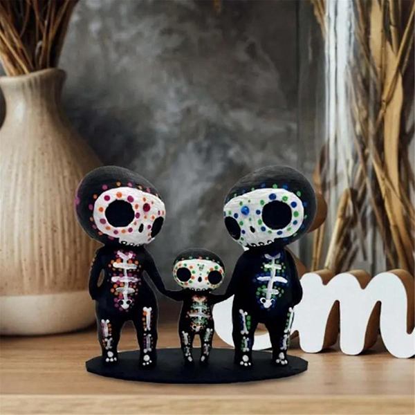 Skull Family Figurines Resin Crafts Cute Statue Decorative Sugar Skulls Hand-B