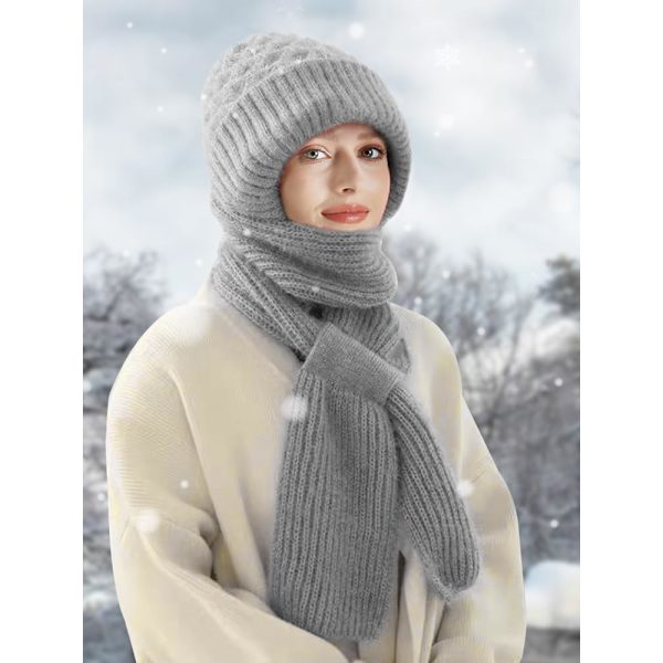 Beaniehatt med Integrerat Öron- och Vindskydd, Elastisk Stickad Tjock Varm Sammansatt Vinter Grey
