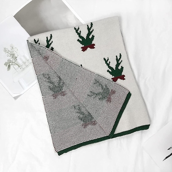 Juleelg-skjerf for kvinner, søtt julehjorte-skjerf, tykt og varmt strikket skjerf i ull BEIGE