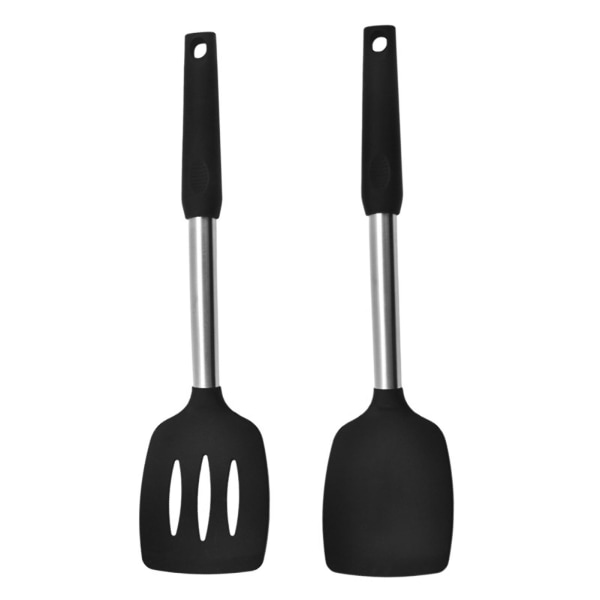 2 st Matlagningsspatel Värmebeständig Ergonomiskt grepp Silikonspatel Set Non Stick Köksredskap för hem Tianyuhe Black