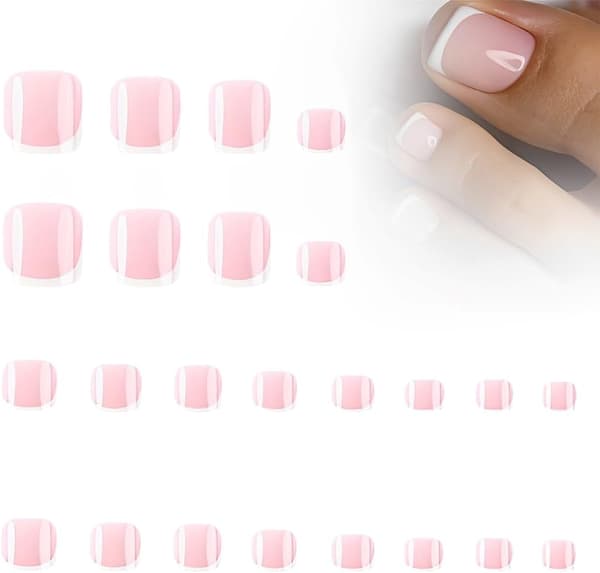 24PC Short False Toenails, Toe Stickers, Full Cover Nail Art with Nail Decals, DIY Nail Accessories