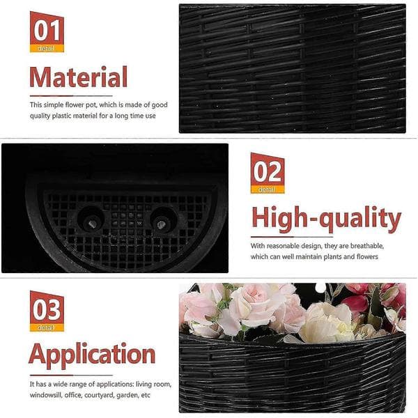 Wall Mounted Hanging Flower Boxes, Plastic Flower Pots for Fence with Hooks, Black T Black