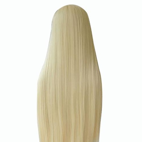 Kvinners lange, rette, fulle parykkhår, blondt syntetisk, uten lugg, cosplay, fest, Qinhai