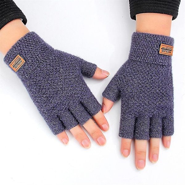 Vinter Alpaca Ull Fingerless Hansker For Varme Menn Strikket Halv Finger Hansker dark blue