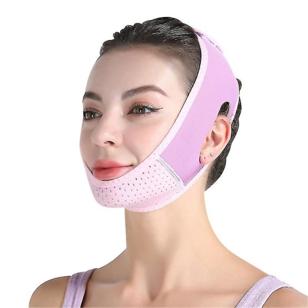 Gjenbrukbar ansiktsslankingsstropp Dobbel Hake Reducer V-linjemaske Pink Purple