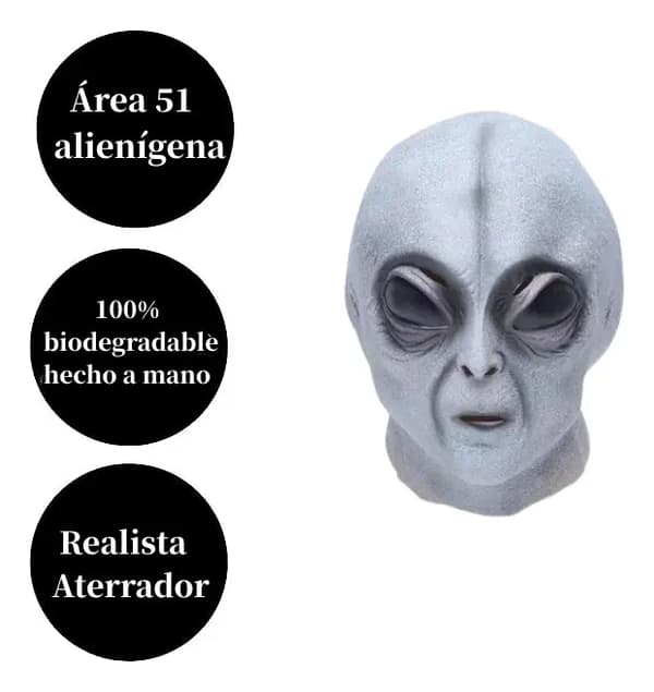Grå Alien Mask Extraterrestrial Latex Halloween Horror Gris