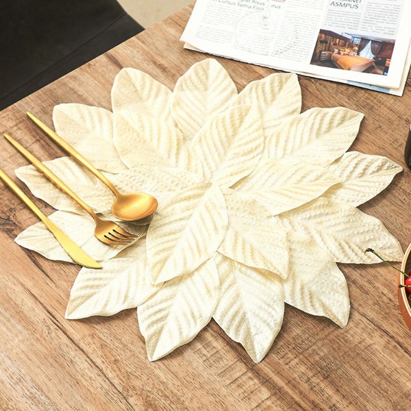 Dekkebrikke Dekorativ kunstig bladform Anti-skli Gjenbrukbart lappeteppe Anti-skålding Gylden farge Kjøkken Restaurantbord Dekkematte Hjemmetilbehør