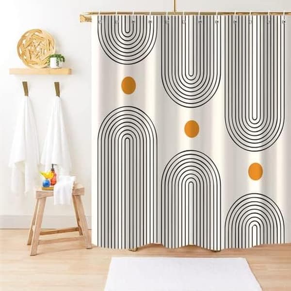 Boho Mid Century Duschdraperi, Minimalistisk Abstrakt Båge Enkel Sol Modern Maskintvättbar Vattentätt Tyg för Badrum
