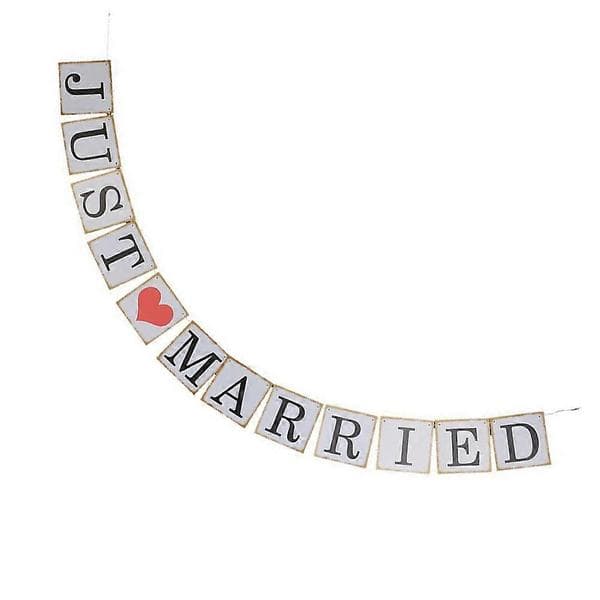 Bryllupsfestbanner \"Just Married\" papirvimpel til dekorasjon