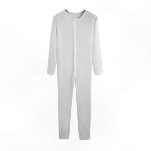 Herre Langærmet Pyjamas Sæt Nattøj Loungewear Termisk Undertøj Basislag White 2XL