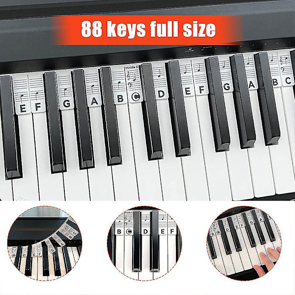 Silikon 88 Keys Piano Note Stickers - Avtakbare og gjenbrukbare Black and White