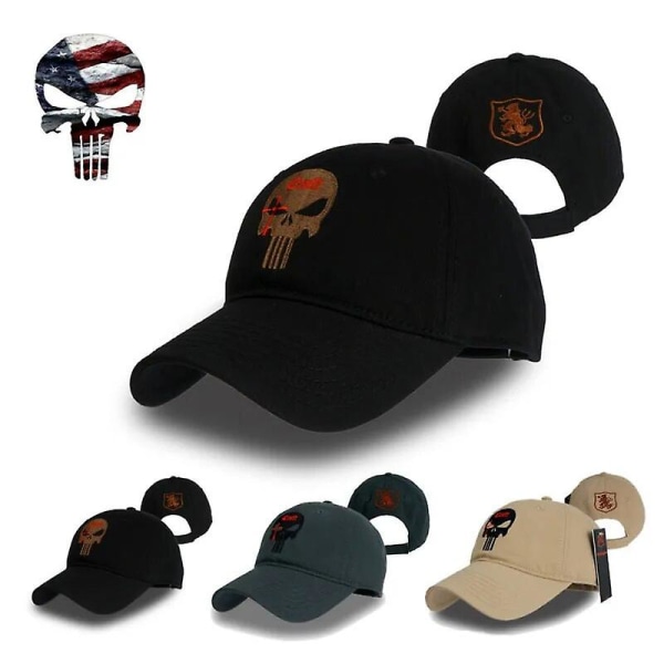 Tsnk Menn Kvinner Løpehette Hat Militærentusiaster Amercian Punisher Seal Team Bomullslue Justert Snapback baseballcap Black