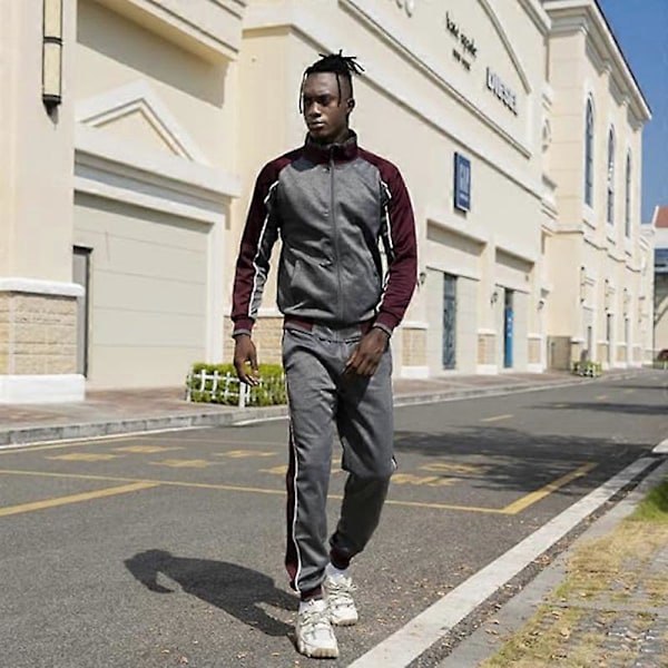 Männs Aktivkläder Hel Dragkedja Varm Träningsoverall Sportset Casual Sweat Suit Red M