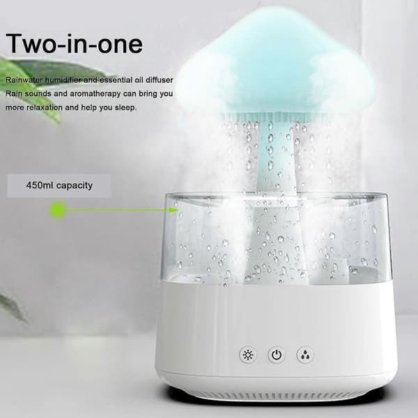 Farverigt og regnluftfugterlys, aroma diffuser atmosfærelys, regnregndråbe luftfugter, diffuser til at hjælpe med søvn, regnlyd ledsaget af søvn