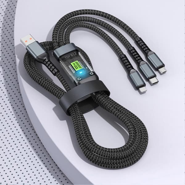 Multi USB-kabel - 100W hurtiglading i nylon for alle telefoner