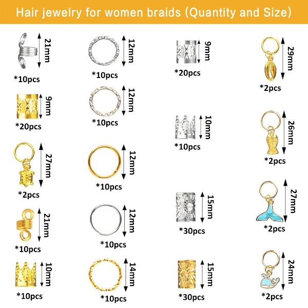 200 kpl hiuskoruja punoksiin Dreadlocks-lisävarusteet Hiuspunoitusrenkaat Klipsit Helmet Punoskoristeet Tytöille Naisille