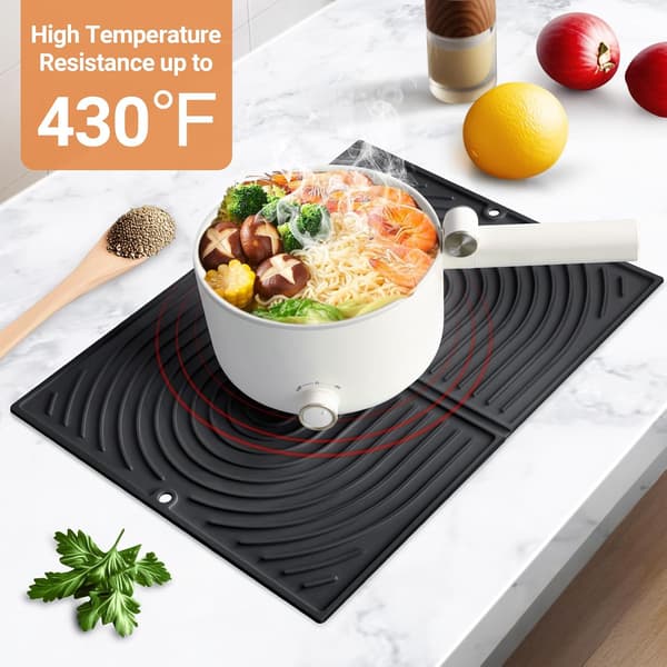 43×34 cm, Black Dish Drying Mat, Foldable Dish Mat, Heat Resistant Dish Drying Mat, Universal Non-Slip Silicone Mat for Kitchen