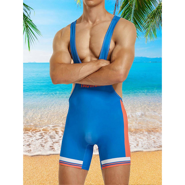 Mænd Singlet Letvægts Polyester Y-Back Tank Top Brydningsudstyr Til Fitness Blå Blue XL