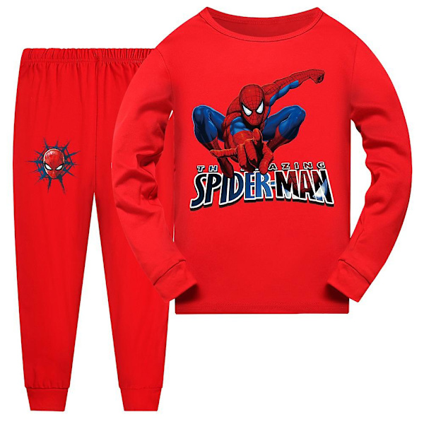 Børn Drenge Piger Spiderman Pyjamas Loungewear Langærmet T-shirt Bukser Nattøj Pjs Set Superhelte Pyjamas Outfits Alder 7-14 år Red 7-8Years