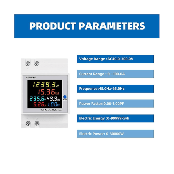 Digital 1-faset AC 40-300v 100a Din Rail 6 I 1 Voltmeter Amperemeter Watt Kwh Frekvensmåler 110