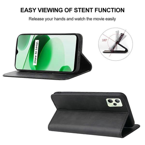 Magnetiskt läderfodral för Realme C35 Black