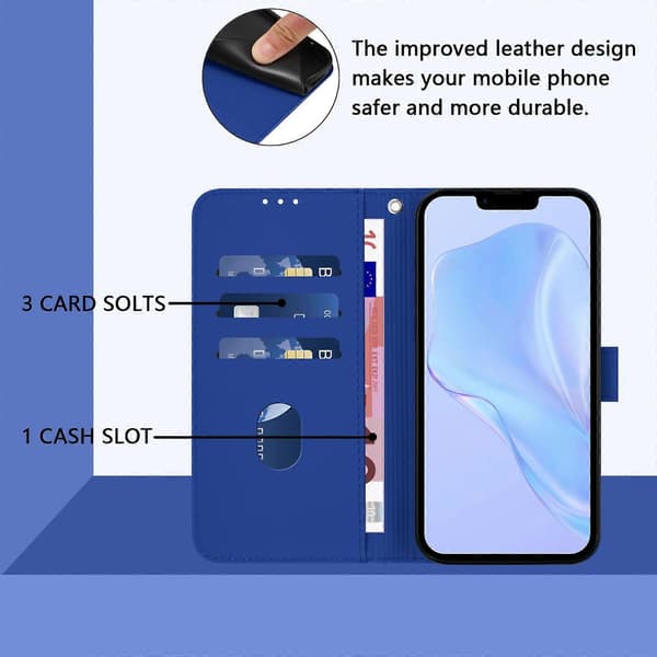 Læder telefoncover med hudfornemmelse til iPhone 15 Plus Dark Blue