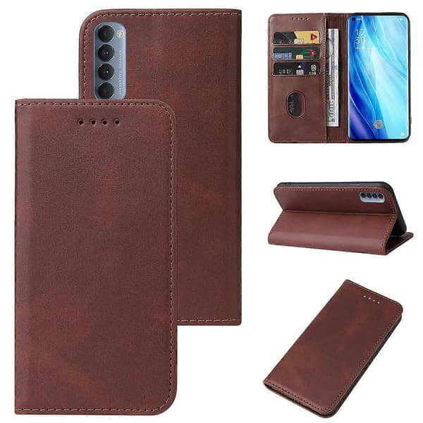 Magnetiskt läderfodral för OPPO Reno4 Pro Brown