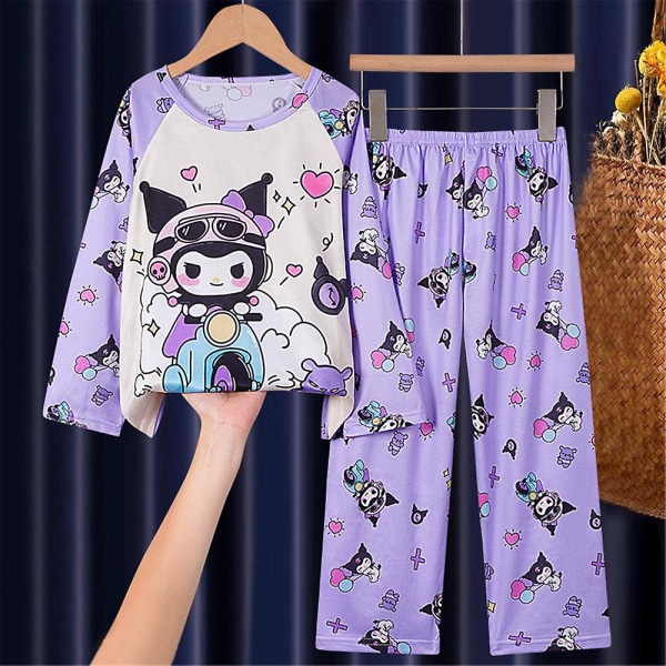 4-12 år flickor Sanrio tryckta pyjamas set långärmad toppar byxor sovkostym nattkläder loungewear presenter Kuromi 7-9 Years