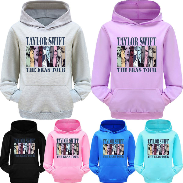 3-16 år barn Pop Taylor Swift The Eras Tour tryckt huvtröja flickor pojkar huvtröja pullover toppar Black 13-14T 160CM